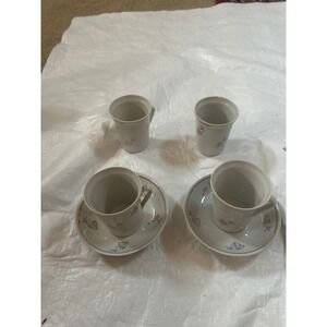 Vintage Butterfly Espresso Cups and Saucers Set of 4